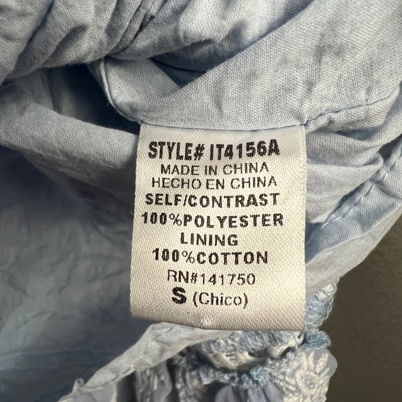 Orange Creek LA Embroidered Babydoll Prairie Blouse Cottagecore Blue White Sz Sm - Picture 5 of 11